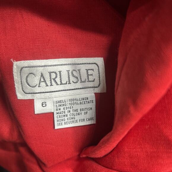 New Vintage 80/90s Carlisle 100% Linen Midi Dress Women Sz 6 Red "Trafalgar" - Picture 6 of 7